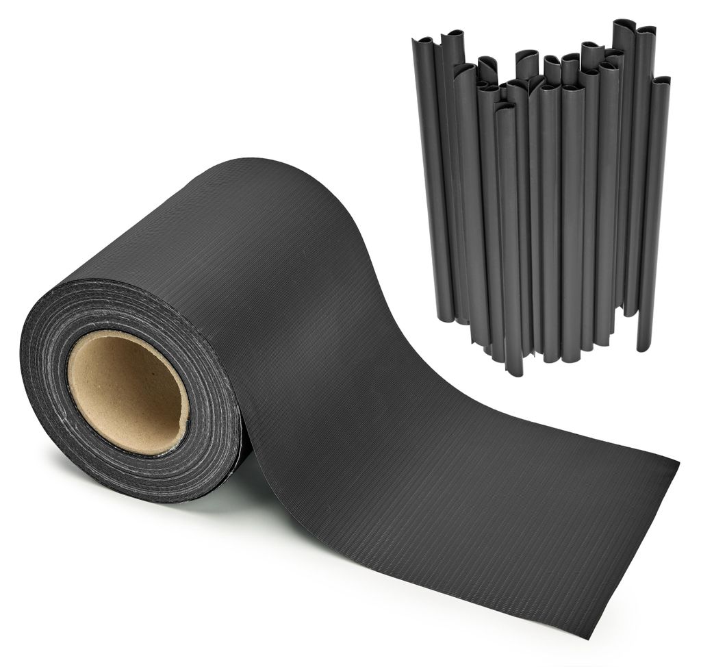 PVC für Doppelstabmattenzaun Rolle Band Folie Schutzstreifen Windschutz Bedruck (Antrazit RAL7016, 19x35) GD-TAK-Strip