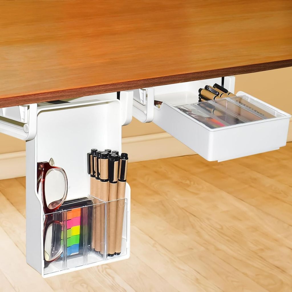 2 Stücke Schublade Unter Schreibtisch Organizer,Versteckt Selbstklebende Untertisch Schublade Stiftebox Aufbewahrungsbox,Unterbau Schublade für B...