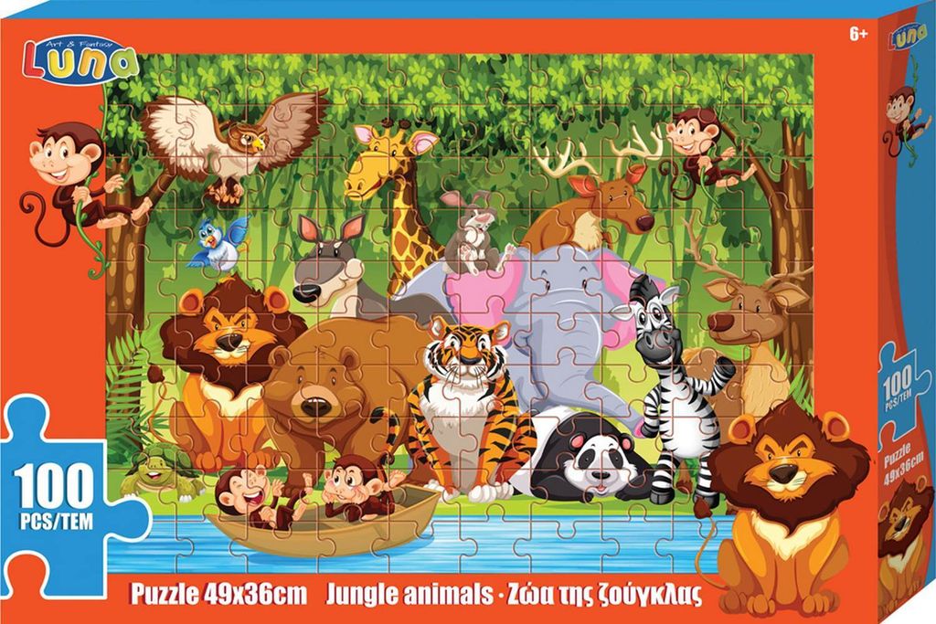 ausmalseite und Puzzle Dschungel 49 cm Karton 100 Teile