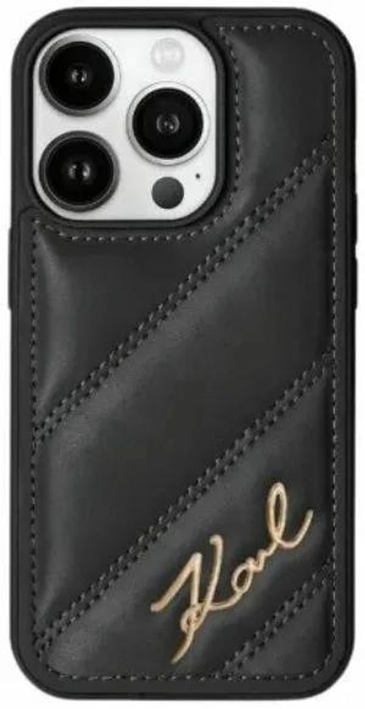 Hülle für Apple iPhone 15 - Karl Lagerfeld Diagonal Quilted Script Back Cover - Schwarz