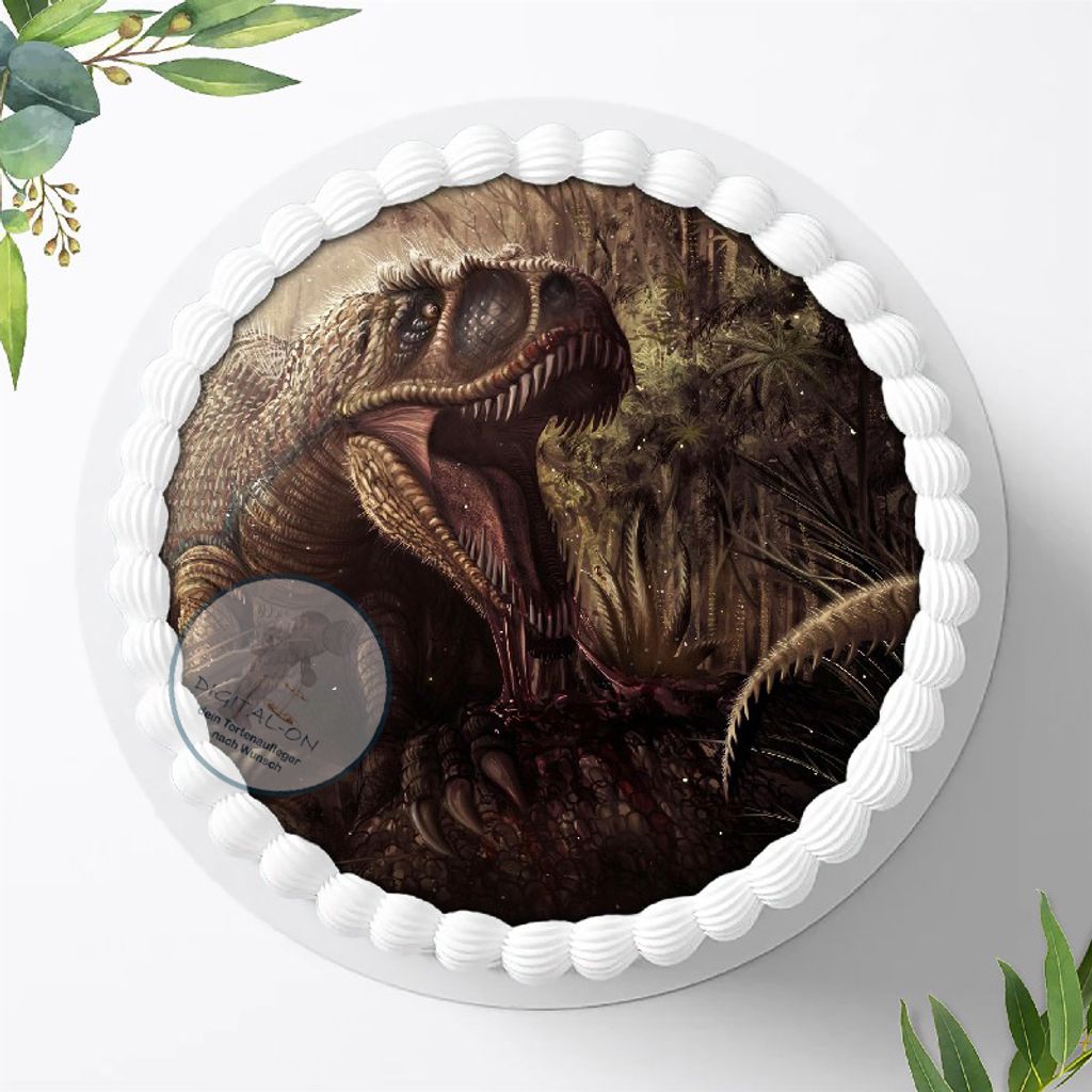 Für die Geburtstags Torte, Zuckerbild mit dem Motiv: Dinosaurier , Dino, Essbares Foto für Torten, Fondant, Tortenaufleger Ø 20cm, 0404c