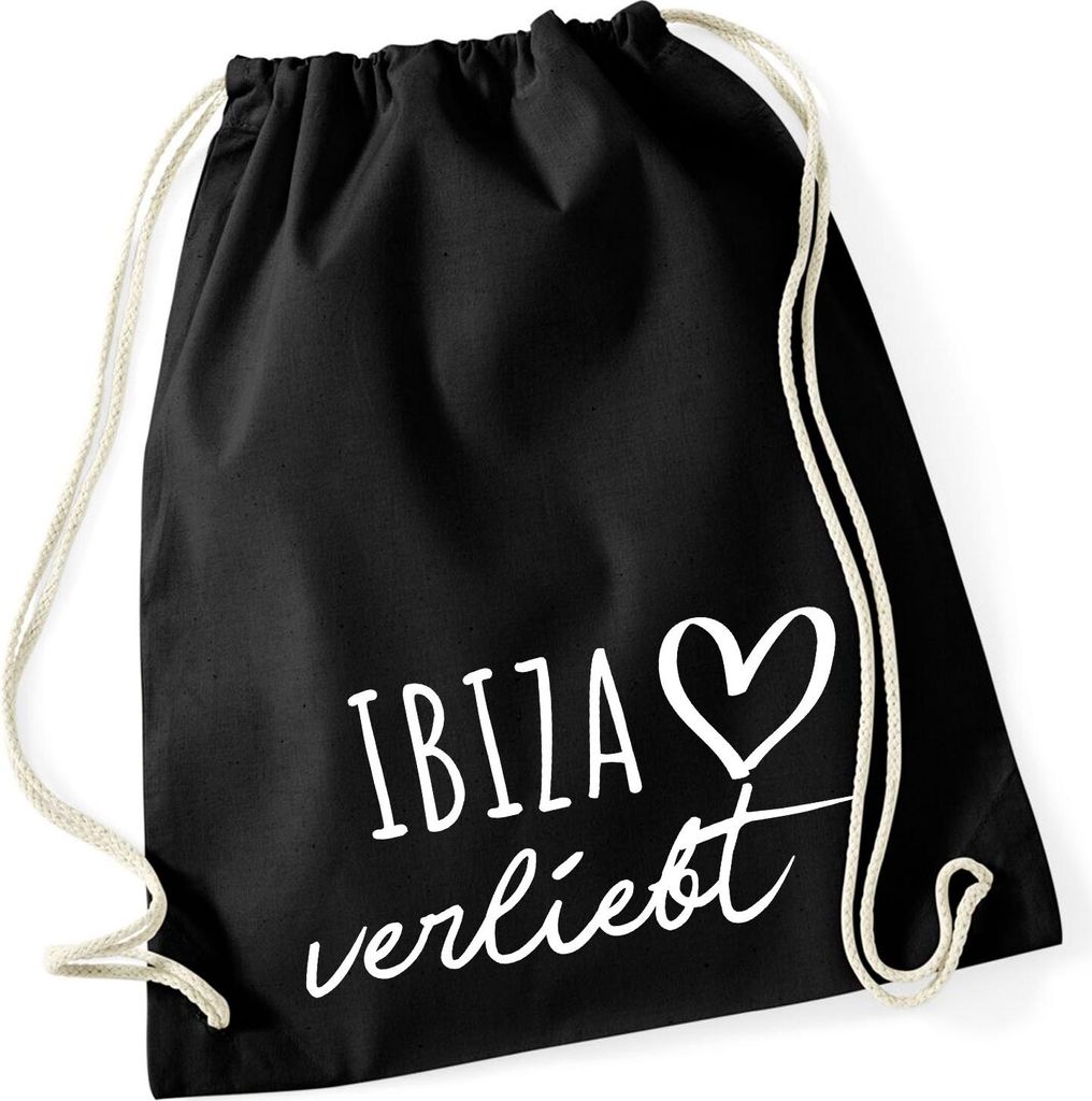 Huuraa Turnbeutel Ibiza verliebt 12 Liter Black Baumwolle Rucksack Geschenkidee