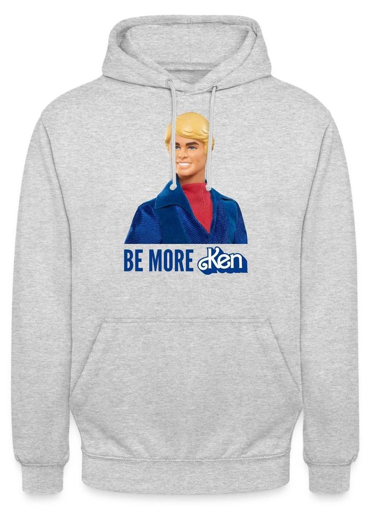 Spreadshirt Barbie Ken Design Mit Spruch Be More Ken Uni Hoodie, M, Hellgrau meliert