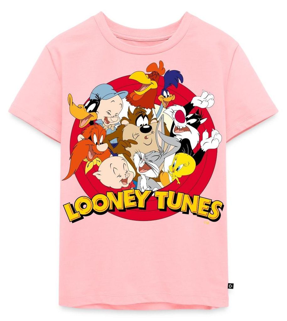 Spreadshirt Looney Tunes Bugs Bunny Logo Gruppenbild Kinder Premium T-Shirt, 134/140 (8 Jahre), Rosa