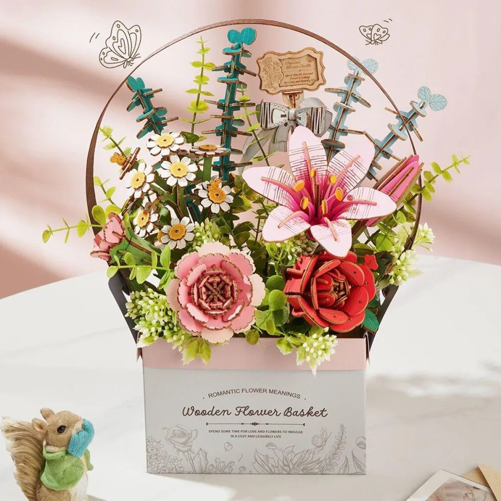 Puzzle 3D Bois Panier Fleurs Rowood 428 pièces Hobby sans colle ni outils