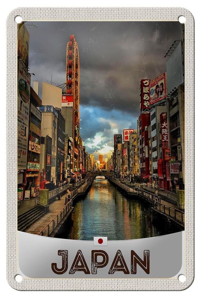 Blechschild Reise 12x18cm Japan Asien Fluss Stadt Urlaub Dekoration