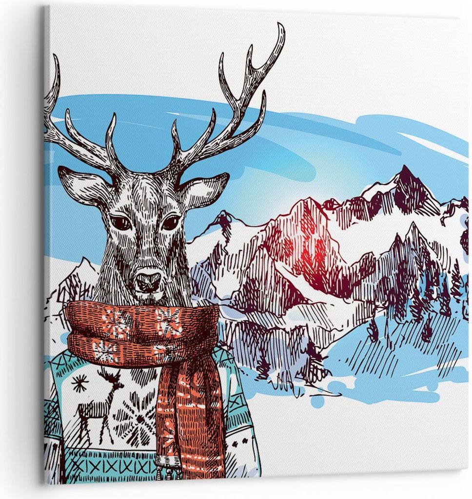 Bild auf Leinwand - Leinwandbild - Deer Berg Kinder hipster - 60x60cm - Wand Bild - Wanddeko - Leinwanddruck - Bilder - Kunstdruck - Wanddekoration...