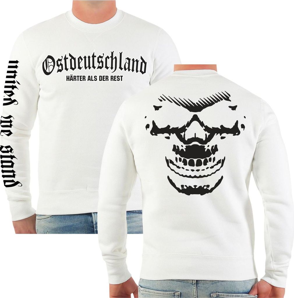 Herren Sweatshirt Ostdeutschland mit Rückendruck United we stand totenkopf