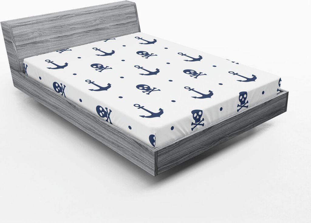 ABAKUHAUS Anker Spannbetttuch, Anker und Schädel gekreuzte Knochen Piraten Horror Furcht Seemann Illustrations Kunst, 160 x 200 cm, Navy blau