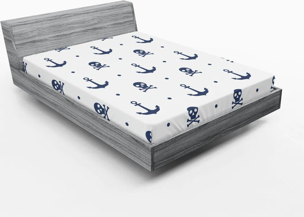 ABAKUHAUS Lenzuolo con angoli, ancora e teschi con ossa incrociate Pirati Horror Paura Marinaio Illustrazioni Arte, 180 x 200 cm, blu navy