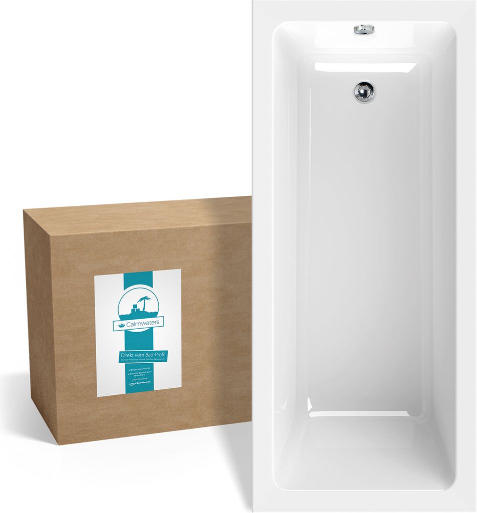 Calmwaters Rechteck-Badewanne 170x75 cm, Acrylwanne Modern Square, ergonomische Körperformbadewanne, Maße 170 x 75 cm, Rechteckbadewanne Weiß,...