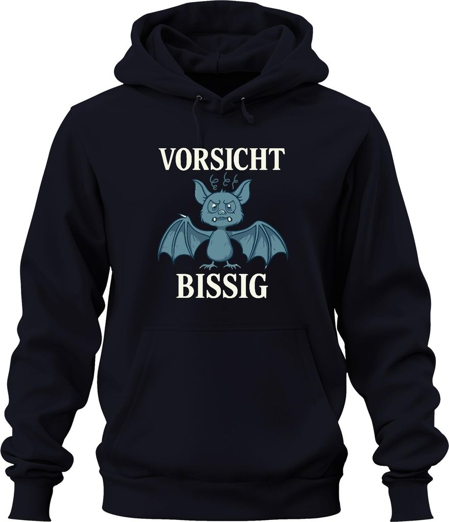 Vorsicht Bissig Fledermaus Halloween Lustig Geschenk Cartoon Uni Hoodie Kapuzenpullover, Navy, M