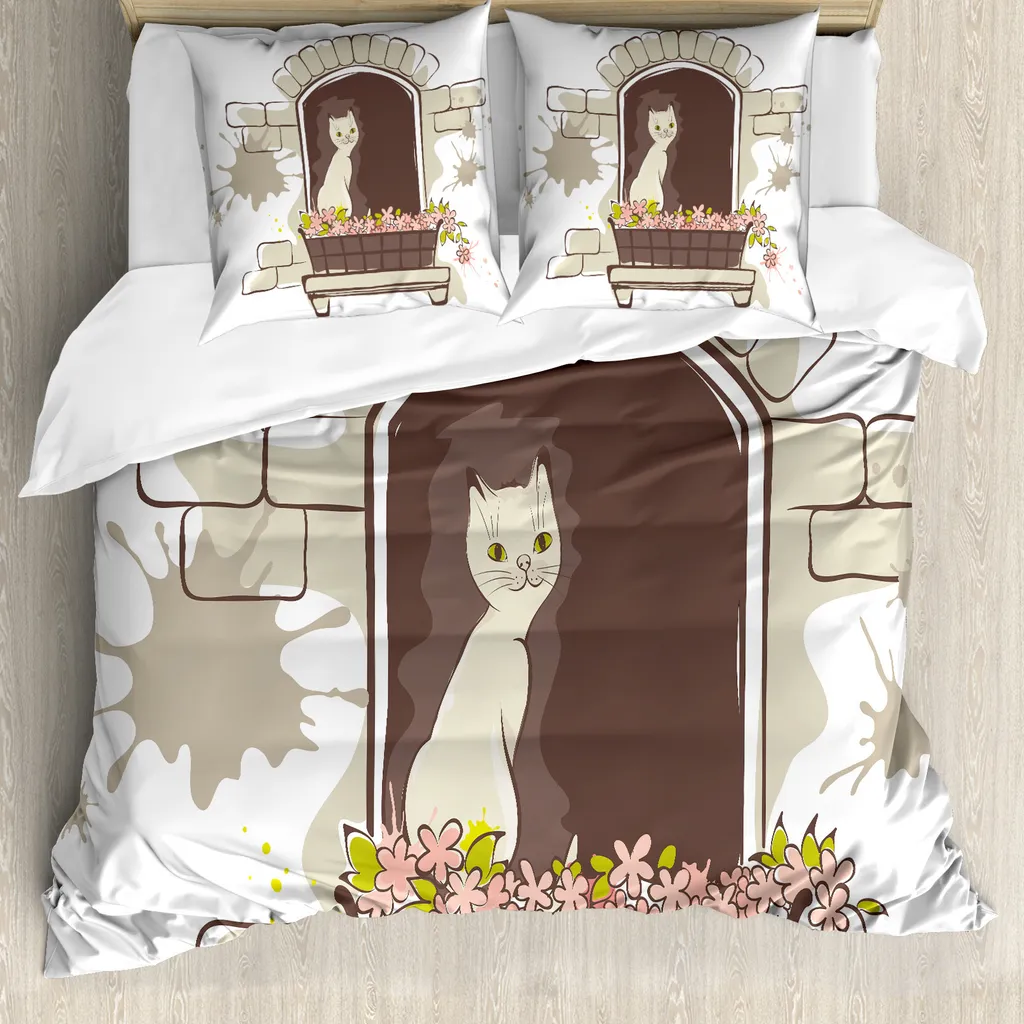Parure de lit 2 personnes 200x200 cm avec taies d'oreiller Chats