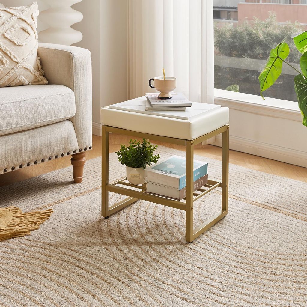 Moderne Make-up Hocker mit Stauraum, Weiß mit Goldmetall