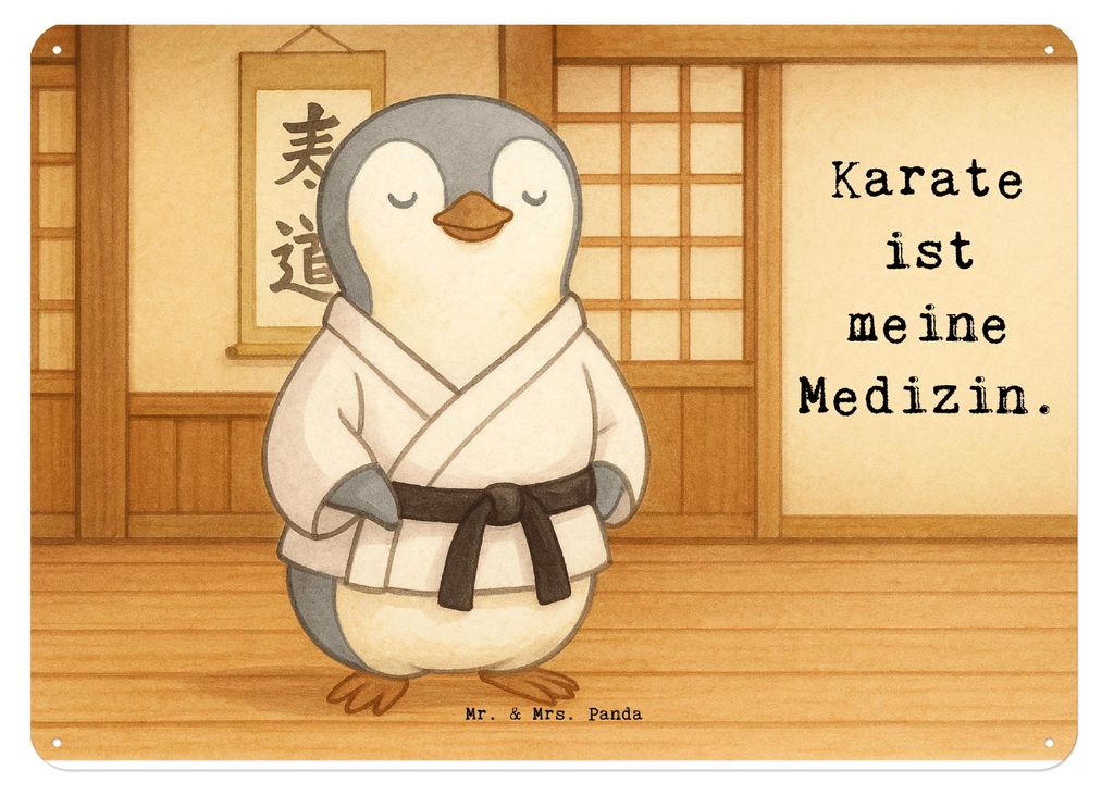 Mr. & Mrs. Panda Retro Blechschild Pinguin Karate Design DIN A4 - Weiß - Geschenk, Wandbild, Schild, Verein, wandtafel, Kampfkunst, Kampfsportart,...