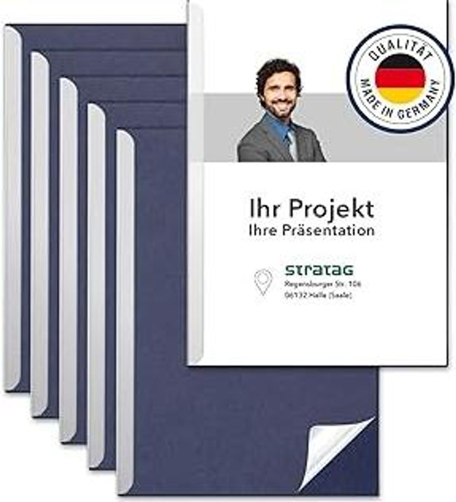 STRATAG Klemmschienen-Set (6 Stück) mit transparentem Deckel aus PP Kunststoff sowie Binderücken aus stabilem 375 g/m² Karton (Klemmmappe A4 Bla...