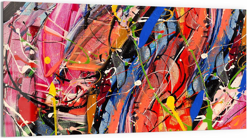 DEQORI Glasbild Echtglas 100x50 cm 'Kunterbunte Leinwand' Wandbild Bild modern Deko