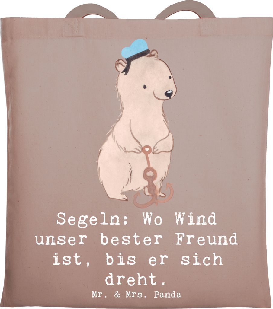 Mr. & Mrs. Panda Jutebeutel Segeln Windfreund - Braun Pastell - Geschenk, Freiheit, Sportler, Sonnenuntergang, Shopping Tasche, Schultasche, Segels...