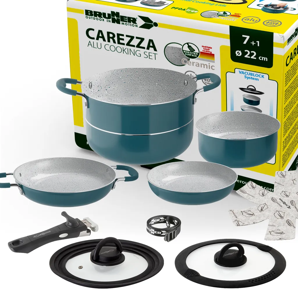 Set di pentole da campeggio BRUNNER | Vetroceramica | CAREZZA, ø22cm 7+1 pezzi