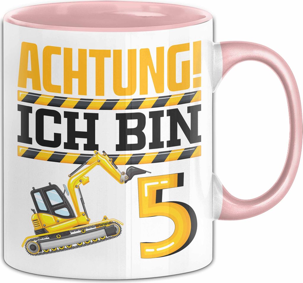 5. Geburtstag Geschenk Tasse Becher Jungs Baustelle Geburtstagsgeschenk Achtung Ich Bin 5 (Rosa)
