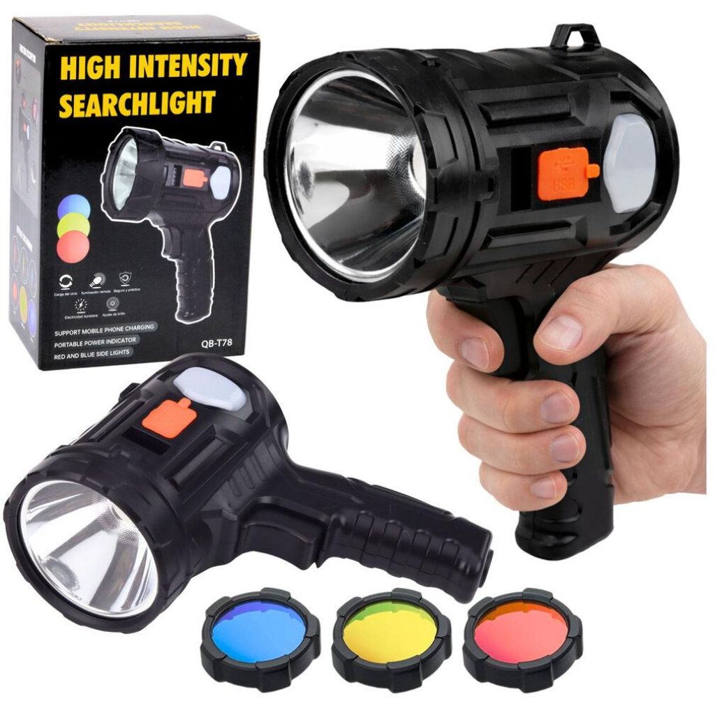 LED-Solar-Suchscheinwerfer, Taschenlampe, 6 Modi, Powerbank, austauschbare Filter, 19 cm