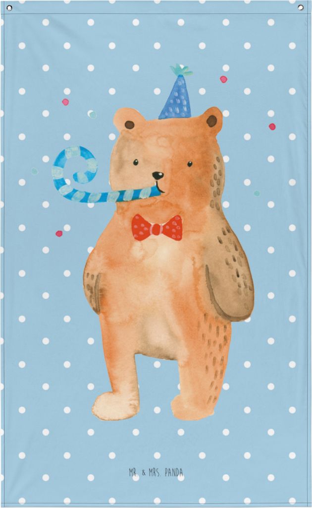 Mr. & Mrs. Panda Wandbild Bär Geburtstag - Blau Pastell - Geschenk, Wandteppich, Hängedeko, Teddy, Stoffbild, Happy Birthday, Alles Gute, Wandbeh...