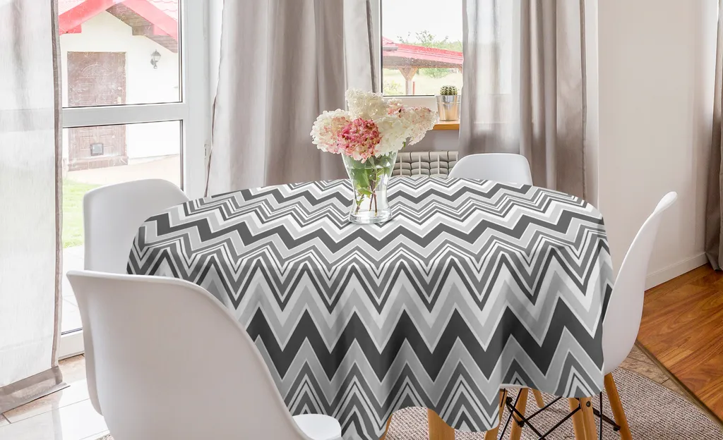 Tovaglia Rotonda Zig Zag Grigio Bianco 150 cm ABAKUHAUS Modern Home