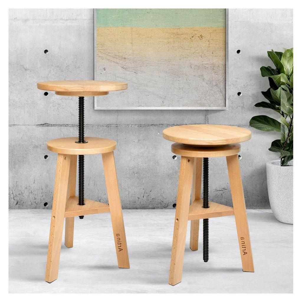 Malhocker Arles Ø 30 cm Sitzfläche drehbar aus Holz höhenverstellbar 48-66 cm