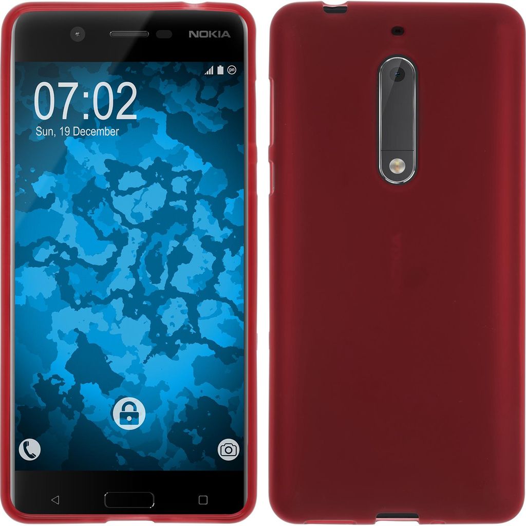 PhoneNatic Case für Nokia 5 Hülle Silikon rot matt Cover 5 Tasche + 2 Schutzfolien