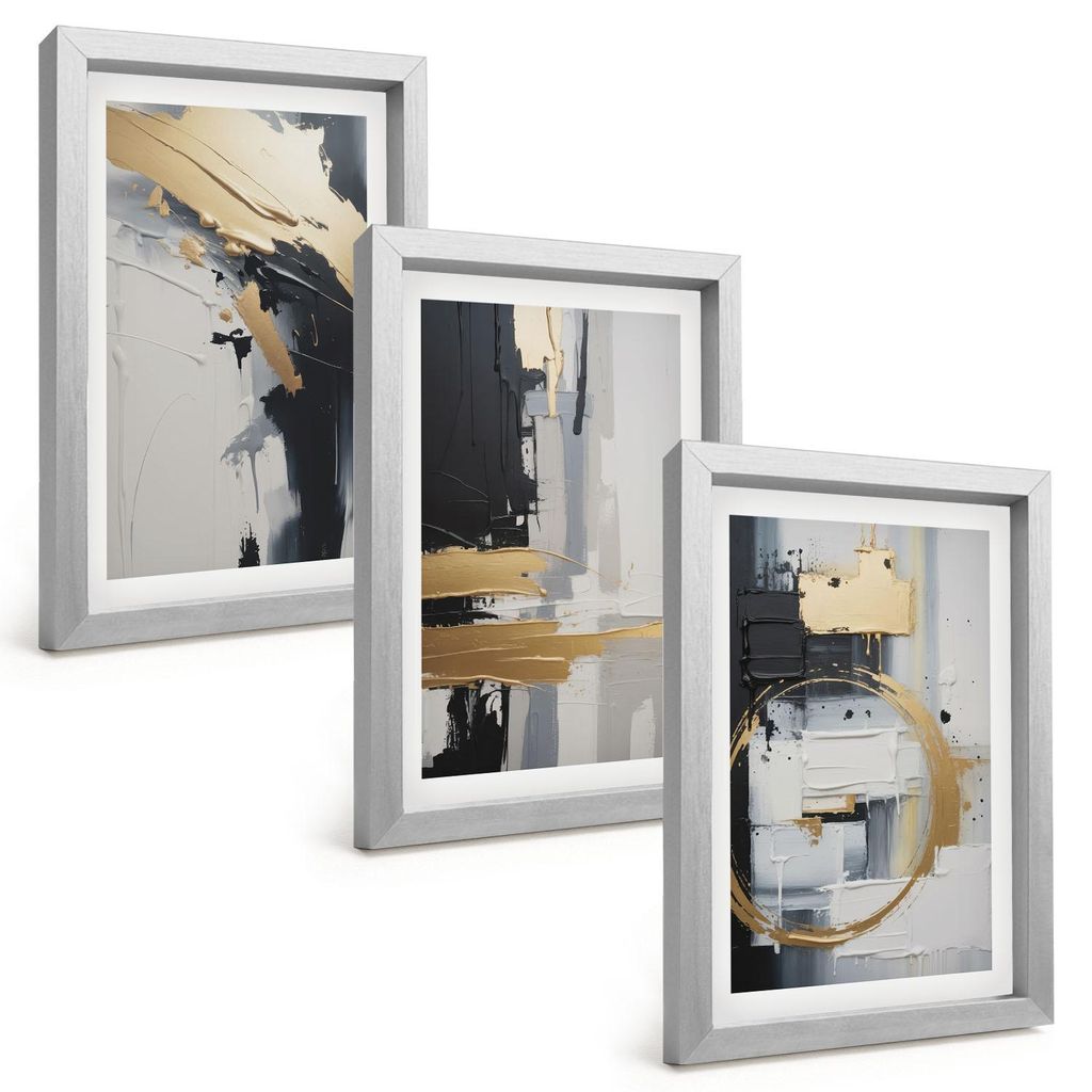 Bilder Set 3-teilig im silbergerahmten Rahmen – Wandbilder 3 Stück – gerahmte Poster für Wohnzimmer, Schlafzimmer und Flur – 20x30 cm – A...