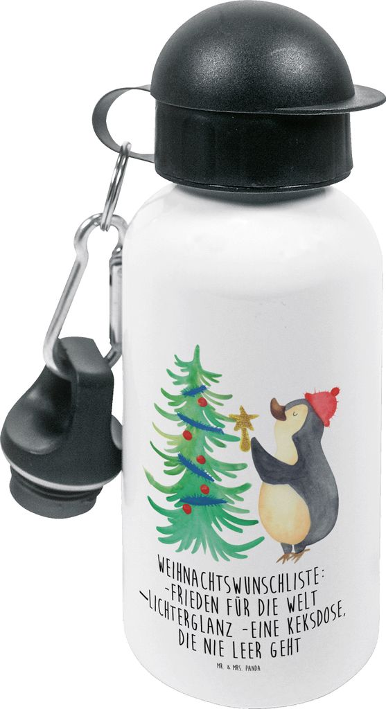 Mr. & Mrs. Panda Wasserflasche Pinguin Weihnachtsbaum - Weiß - Geschenk, Trinkflasche, Kinder, Sportflasche, Weihnachten, Kindergarten, Trinkbehä...