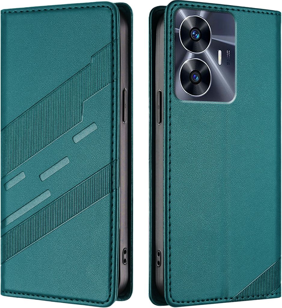 Hülle für Realme C55 4G, Kunstleder Brieftaschen Handyhülle mit Kartenfach und Standfunktion Grün