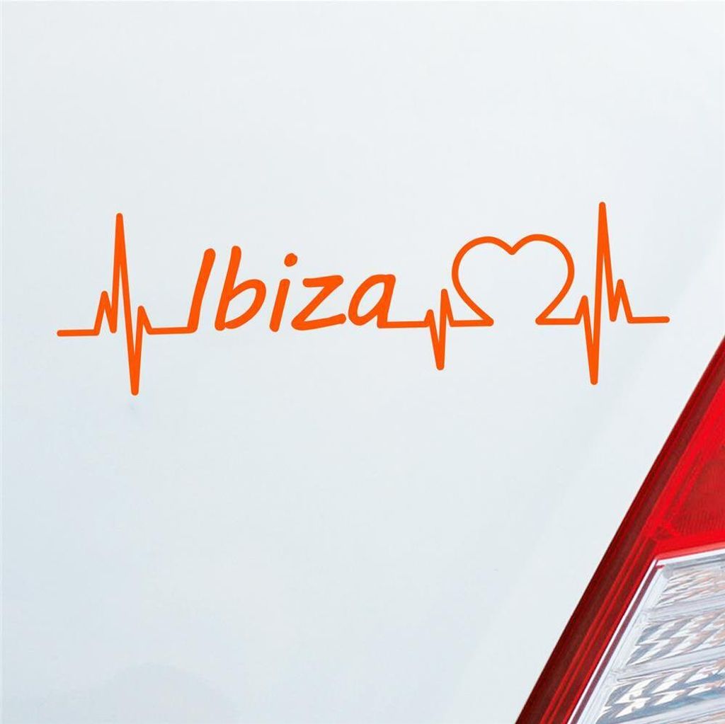 Auto Aufkleber Ibiza Puls Herzschlag mit Insel Motiv 19x6 cm Orange Sticker Heckscheibenaufkleber