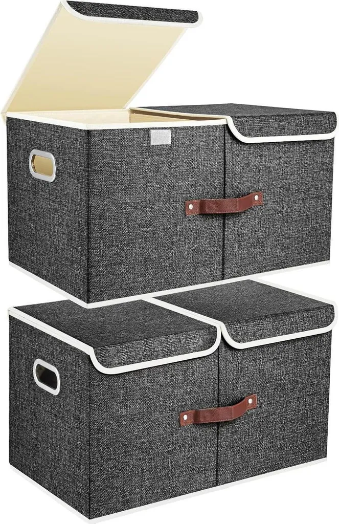 Organisateur de Dressing XXL Pliable avec Couvercle pour Vêtements Noir