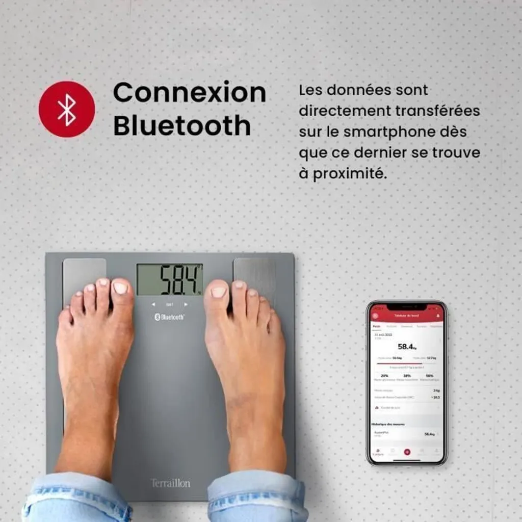 Terraillon 14754 Balance Intelligente Bluetooth et Analyseur Composition Bio