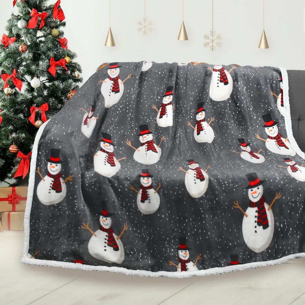 Weihnachtswurf Sherpa Decke, Superweiche Flauschige Sherpa Throw TV Decke Dekorative Decke fš¹r Bett Couch Urlaub Dekoration, 130 x 150 cm, Schne...