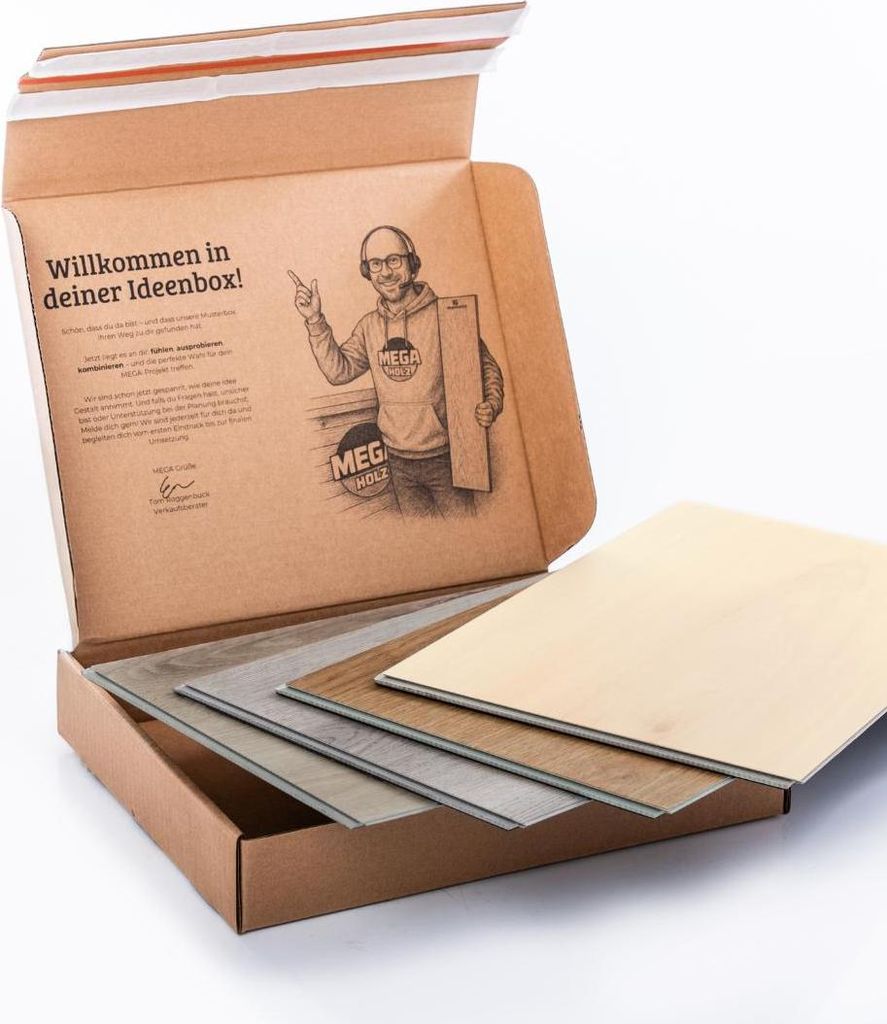 Mega Holz Designboden Musterpaket – 4 Vinylboden Farbtöne in Holzoptik: Toskana, Highlands, Cornwall & Südtirol | Bodenmuster Set
