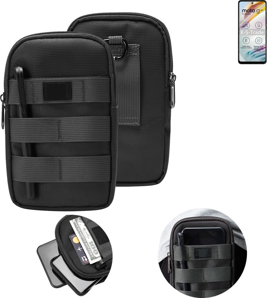 K-S-Trade Holster Gürtel Tasche kompatibel mit Motorola Moto G40 Fusion Handy Tasche Schutz Hülle dunkel-grau viele Fächer, 1x