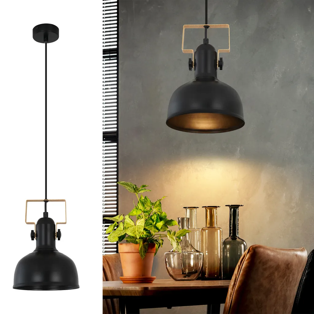 ZMH Lampada a Sospensione Vintage Nera E27 - Lampadario Industriale Ferro
