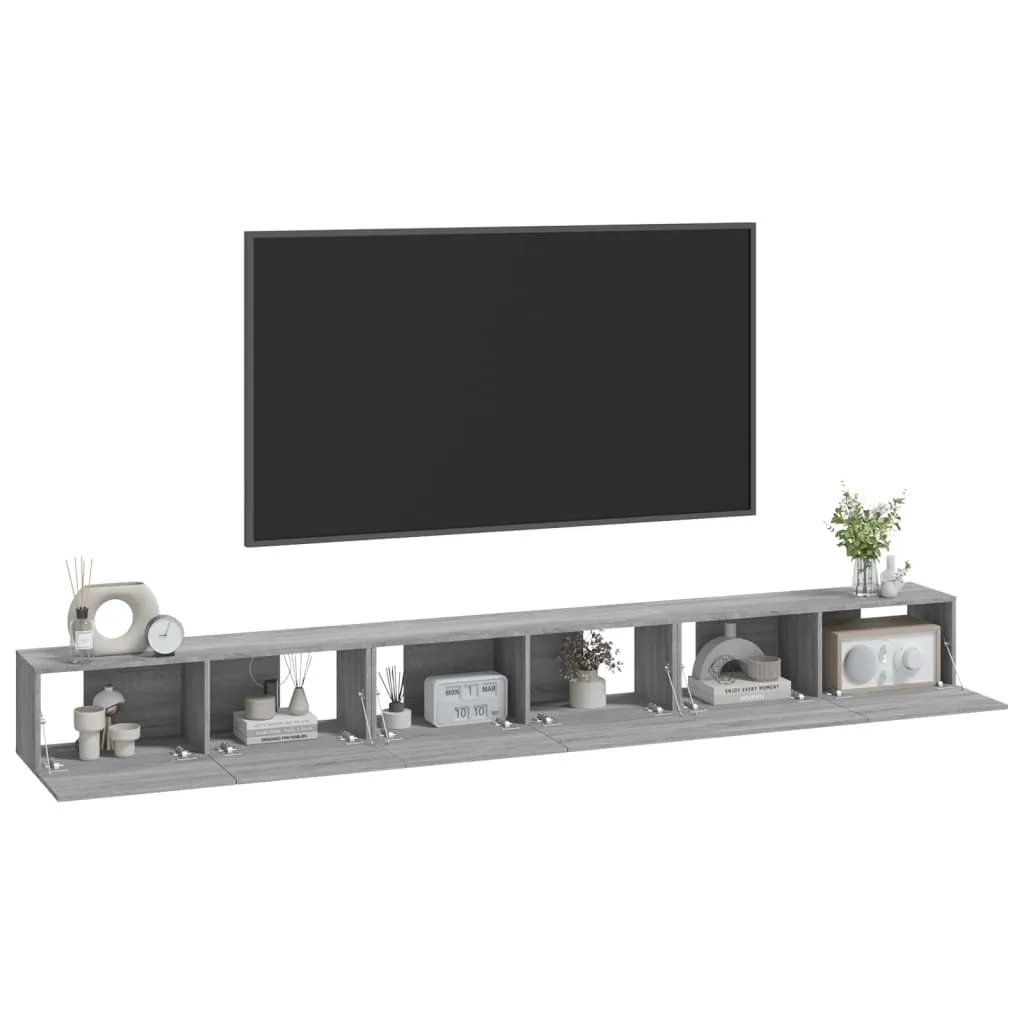 vidaXL Mobili TV a Muro 4pz con Luci LED Grigio Sonoma