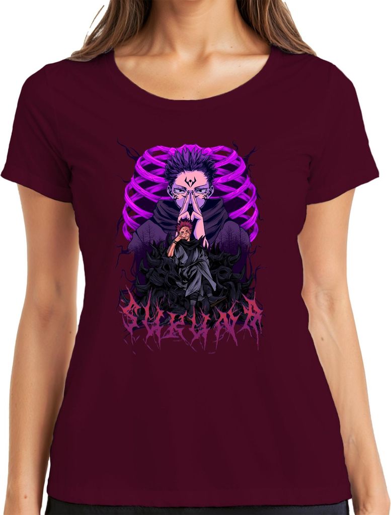 Sukuna Itadori Jujutsu Kaisen Anime Fluchkönig Otaku Geschenk Damen T-Shirt, Burgundy, M