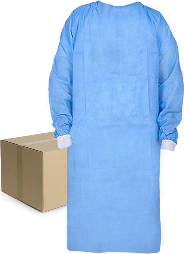 Wasserdichter medizinischer Isolationskittel XL, blau, mit Bündchen, laminiert, mit Bändern zum Binden (30 g), 10 Stück