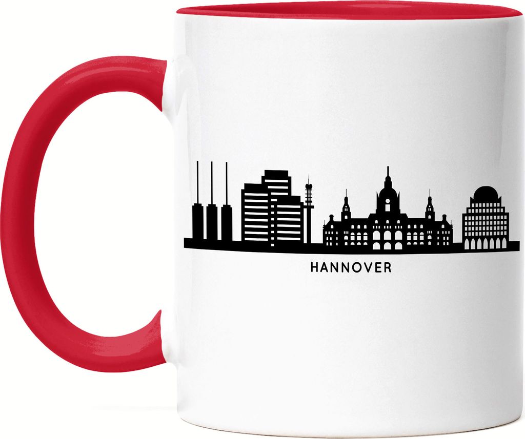 HANNOVER Skyline Tasse Rot Souvenir Andenken Deutsche Großstädte Motiv Stadt Silhouette Geschenkidee Umzug