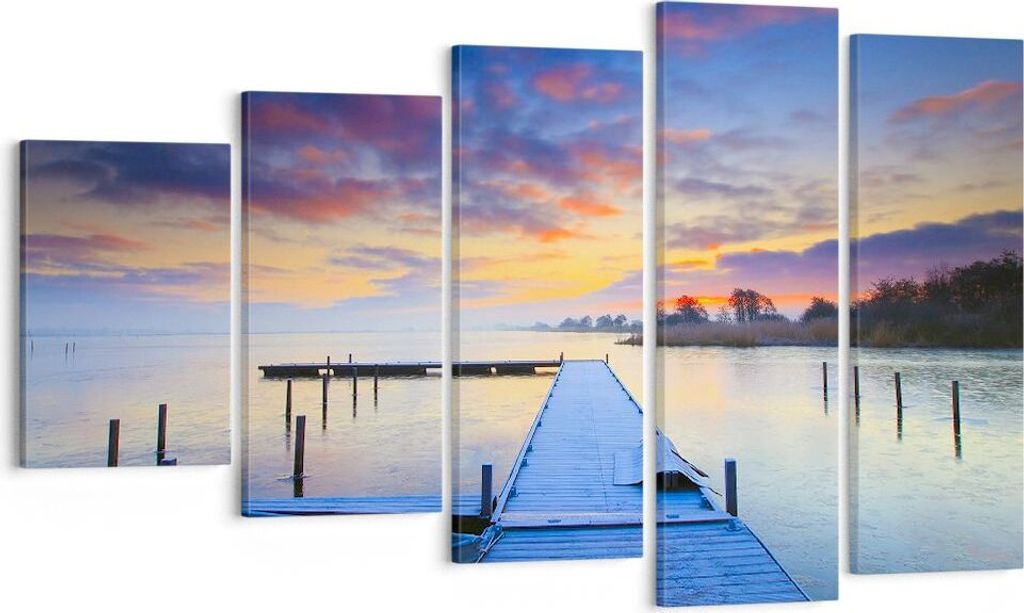 Bild auf Leinwand - Leinwandbild - Niederlande Natur Meer Sonnenuntergang - 100x60cm - Wand Bild - Wanddeko - Leinwanddruck - Bilder - Kunstdruck -...