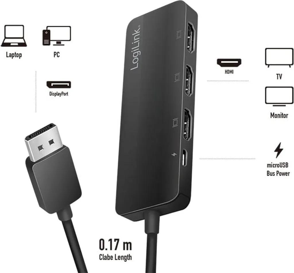 Solution Multi-Écran 4K : Splitter DisplayPort vers 3x HDMI MST Logilink - 3