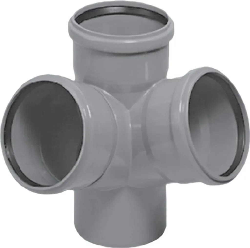 Raccord quatre voies 110x110x110 inclinaison 67° en PVC rigide gris