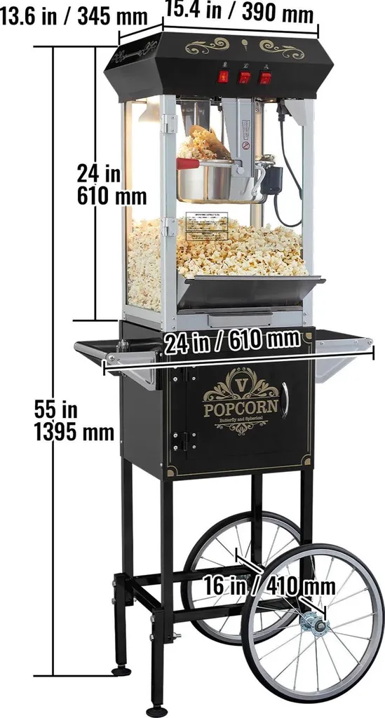 Appareil à pop-corn professionnel noir 8 oz pour débit haute capacité