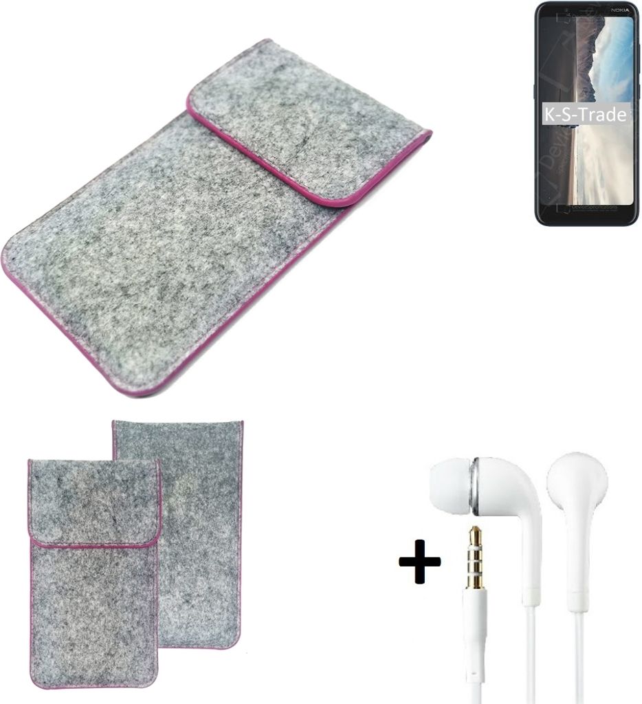 K-S-Trade Handy Schutz Hülle kompatibel mit Nokia C2 Tennen Schutzhülle Handyhülle Filztasche Pouch Tasche Case Sleeve Filzhülle hellgrau pinker