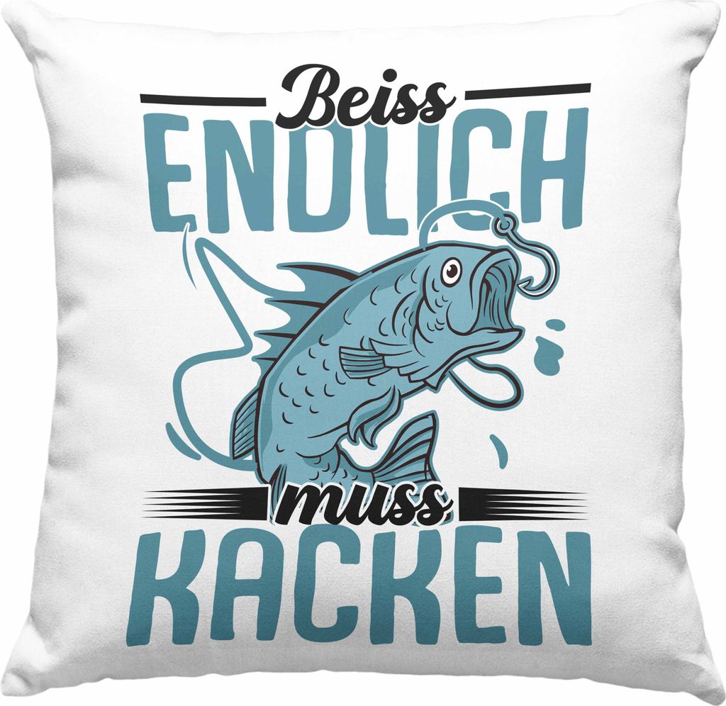 Trendation - Angler Fischer Deko-Kissen mit Füllung 40x40 Geschenk Raubfische Hobbyangler Hecht Forelle Barsch Angeln Deko-Kissen mit Füllung 40x...