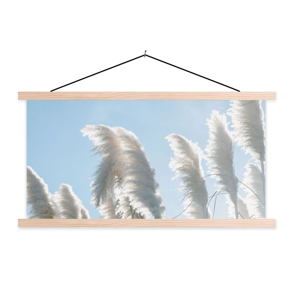 MuchoWow Textilposter Himmel - Gras - Pampasgras 120x60 cm mit holzfarbenen Rahmen - Klemmleiste